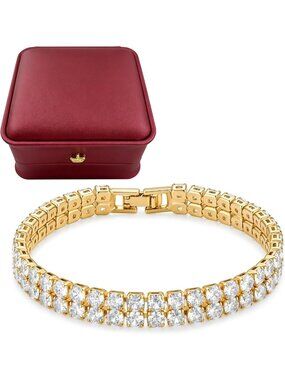Elegant 2-Row Tennis Bracelet for Women & Men - Adjustable 7 Inch Jewelry